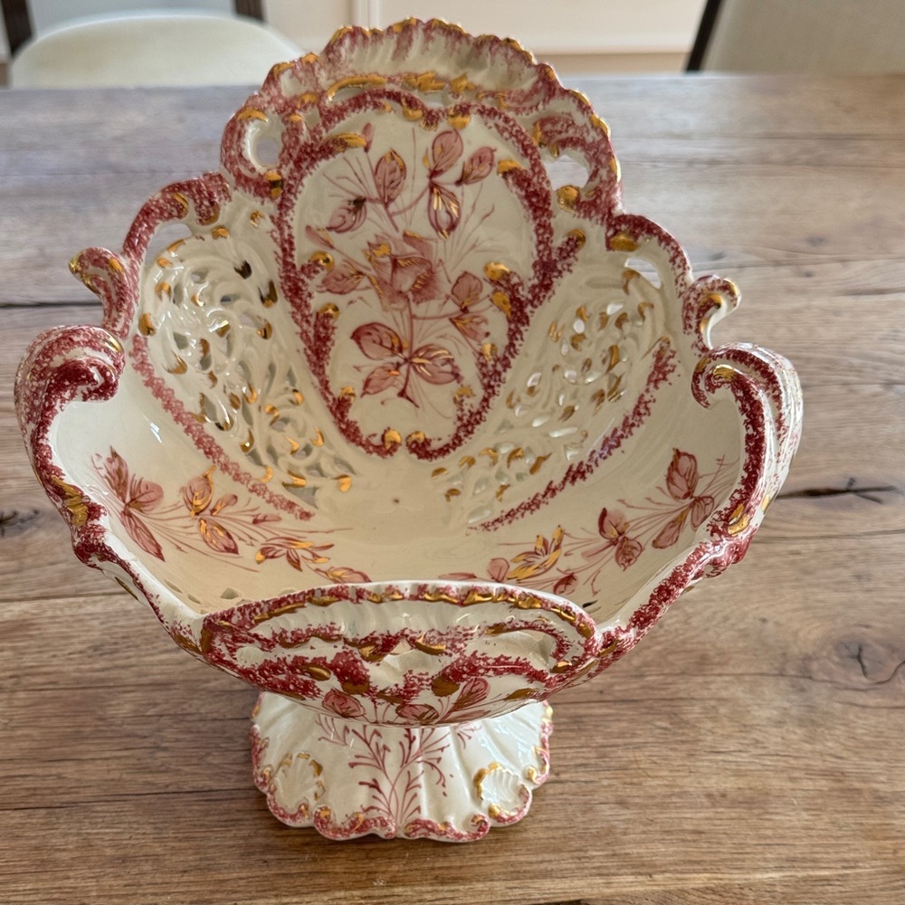 Vintage Italy Bowl Pink Gold Floral